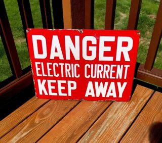 Vintage Enamel Danger Electric Current Keep Away Large Ready Made Sign Co Ny