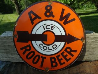 Vintage A & W Root Beer Porcelain Enamel Soda Sign