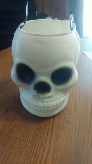 Vintage Aj Renzi White Skull Candy Pail Halloween Blow Mold