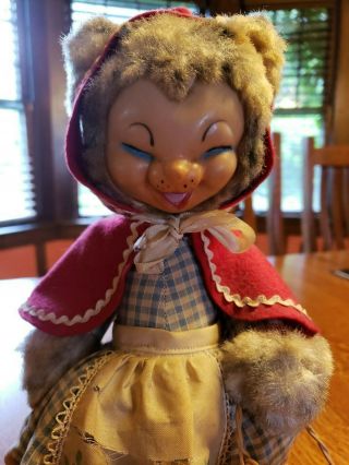 Rare Vtg Rushton Little Red Riding Hood Wolf Plush Pull Toy Stuffed Animal 2