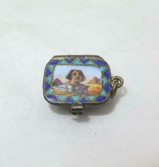 Antique Charm Egyptian Revival Sterling Silver Baby Moses Basket Enamel Sphnix