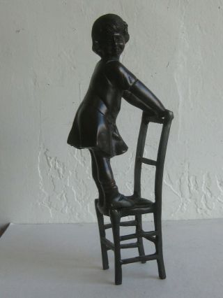 Vtg Juan Clara Child Girl Standing On Chair Bronze Sculpture 11 " Patina 3lb