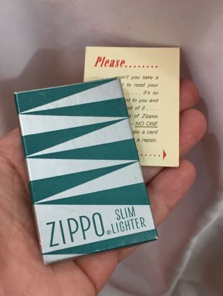 4 Vintage Slim Zippo Lighters With Advertising - In The Box 1958 - 1977 6