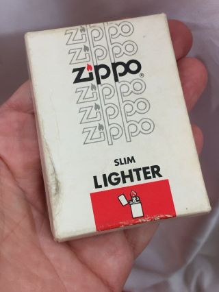 4 Vintage Slim Zippo Lighters With Advertising - In The Box 1958 - 1977 7