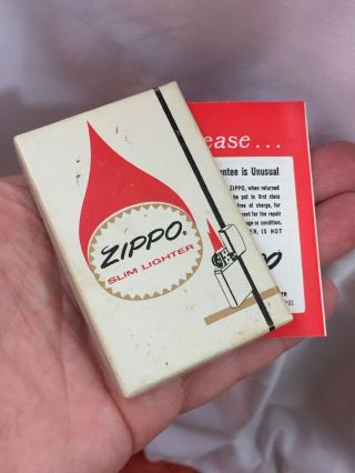 4 Vintage Slim Zippo Lighters With Advertising - In The Box 1958 - 1977 8