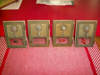 Four Vintage Brass Post Office Box Doors W/ Frame & Instructions