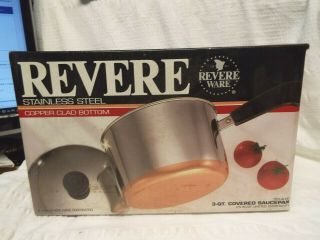 Vintage Revere Ware 3 Qt Covered Copper Clad Bottom Saucepan 1992 Nib 3514030