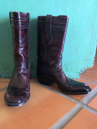 Vintage Lucchese Square Toe Oxblood Goat Leather Cowboy Ranch Boots Mens 8.  5 D