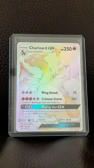 Charizard - Gx Pokemon Tcg Card S&m Burning Shadows 150/147 Secret Rare Rainbow