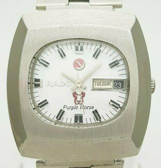 Vintage Rado Purple Horse Automatic 25j Cal 2789 Eta Steel Swiss Men Wrist Watch