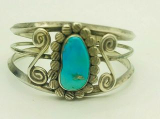 Vintage Old Pawn Navajo Sterling Silver Baby Blue Turquoise Cuff Bracelet 2
