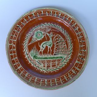 X Large Vintage Mexican Tlaquepaque Bandera Plate W/deer 16 " Diam.