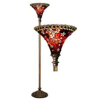 Tiffany Style Vintage Reading Floor Lamp Torchiere Star Red Stained Glass 72 