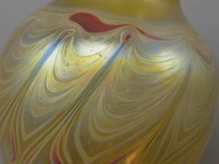 Paul White American Studio Art Glass Gold Pulled Feather Vase Vintage 2