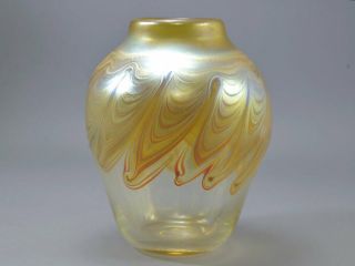 Paul White American Studio Art Glass Gold Pulled Feather Vase Vintage 5