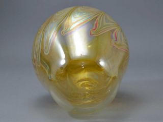 Paul White American Studio Art Glass Gold Pulled Feather Vase Vintage 7