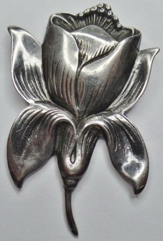 Antique/vntg Hand Wrought Arts & Crafts Signed Sterling Flower Floral Brooch Pin