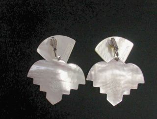 Vtg 1980s Stephen Dweck Huge Mother of Pearl Earrings Clip On Sterling Silver 5