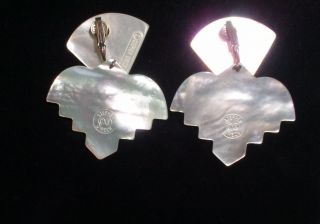 Vtg 1980s Stephen Dweck Huge Mother of Pearl Earrings Clip On Sterling Silver 6