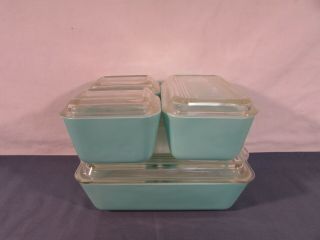 Set Of 4 Vintage Pyrex Robins Egg Blue Refrigerator Dishes 0501 0502 0503