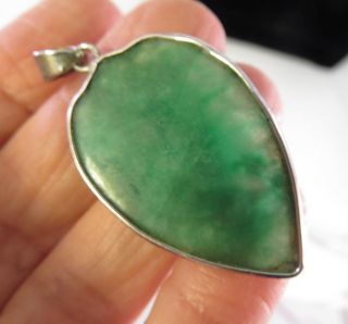 RARE VINTAGE GREEN JADE BUDDHA W TONGUE STICKING OUT PENDANT STERLING FRAME 2