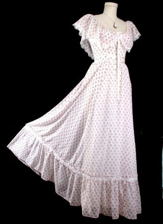 Vintage Gunne Sax Dress Bare Shoulders Peasant Prairie White 1970 