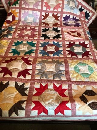 Vintage Quilt King Size Or Queen Size Hand Stitched & Sewn An Old Quality Piece 2