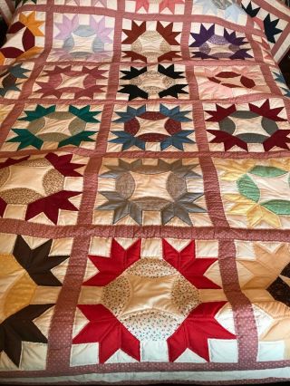 Vintage Quilt King Size Or Queen Size Hand Stitched & Sewn An Old Quality Piece 3