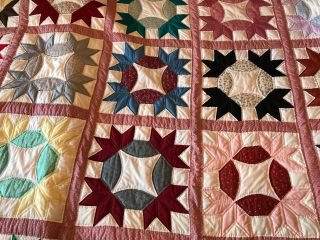 Vintage Quilt King Size Or Queen Size Hand Stitched & Sewn An Old Quality Piece 4