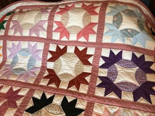 Vintage Quilt King Size Or Queen Size Hand Stitched & Sewn An Old Quality Piece 5