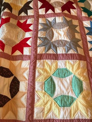 Vintage Quilt King Size Or Queen Size Hand Stitched & Sewn An Old Quality Piece 6