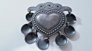 G270 Vintage Kalevala Koru Saame Inspired Heart Design Salt Ornament Brooch 925