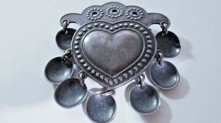 G270 Vintage Kalevala Koru Saame Inspired Heart design Salt Ornament Brooch 925 3