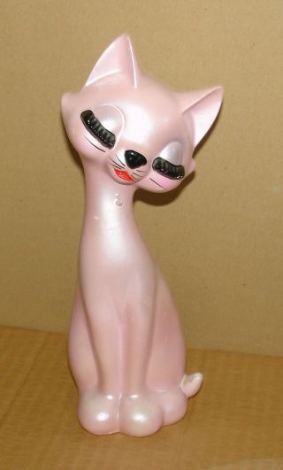 Vintage Ceramic Pink Cat Big Eyelashes Made In Japan 8 ½ Inches Height