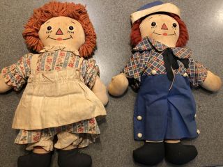 Old Vintage Pair Raggedy Ann And Andy Dolls Johnny Gruelle Georgene Novelty