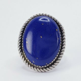 Huge Vintage Lapis Lazuli Sterling Silver Ring Size 10.  5 Blue Stone