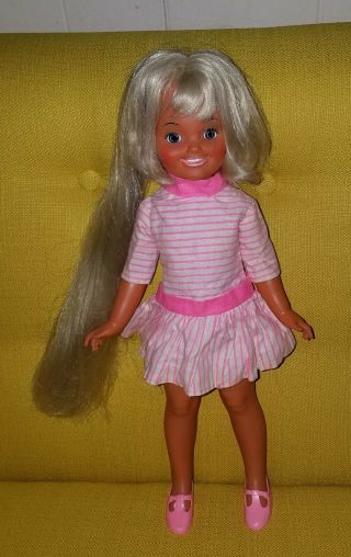 Vtg Ideal Suntan DINA Grow Hair Doll w Spiegel Dress Clothes Pink Shoes Crissy 4