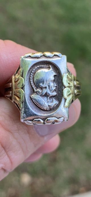 Vintage Men Ostby Barton Style Sterling Roman Soldier Antique Signet Ring