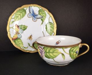 ANNA WEATHERLEY Rare Double Handle Soup Bowl With Plate Set SUMMER MORNING 2