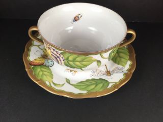 ANNA WEATHERLEY Rare Double Handle Soup Bowl With Plate Set SUMMER MORNING 3