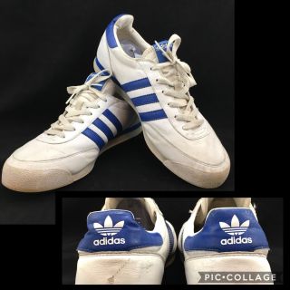 Vtg Adidas Trefoil Kicks Tennis Shoes Sneakers White W/ Blue Stripes Size 11