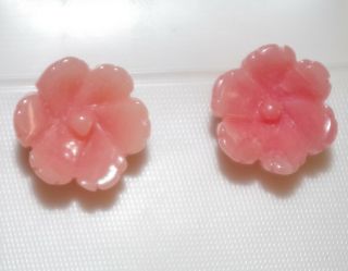 Gem Quality 14k 11mm Carved Rose Flower Pink Angel Skin Coral Stud Earrings Aa