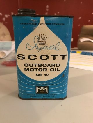 Vintage Imperial Scott Outboard Motor Oil Can Great Graphics Rare Flat Quart