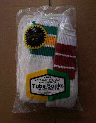 Deadstock/vintage Striped Tube Socks (6 Pairs) - Sears " Over The Calf " 70s/80s