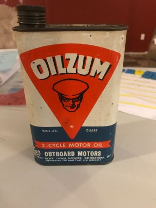 Vintage Oilzum Outboard Motor Oil Can Great Graphics Rare Flat Quart