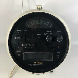 Vintage Weltron Space Ball,  2001 8 - Track Player & Am/fm Radio Off - White -