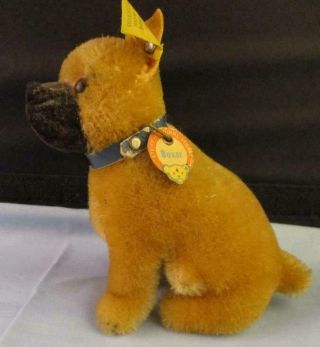 Vintage Rare Steiff Sarras Boxer 3310 Sitting Dog With Both Tags Button Paper