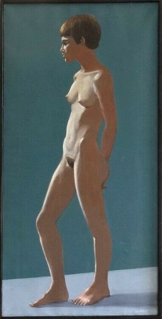 Rare Ca.  1965 Nude Young Lady Oil Painting On Canvas With Frame Listed Artist