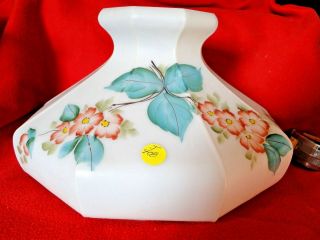 J408.  Gwtw Vtg Aladdin Hand Painted Large Floral Panel Oil Lamp Shade 10 " Fitter