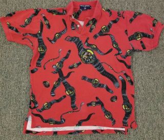 Vintage Rare 90s Polo Sport Ralph Lauren Watch Shirt Red Yellow Black Medium